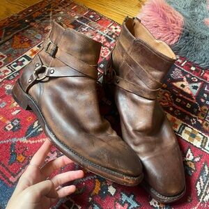 FRYE Brown Leather Harness Zip Motorcycle Riding Ankle Boots Mens Sz 11